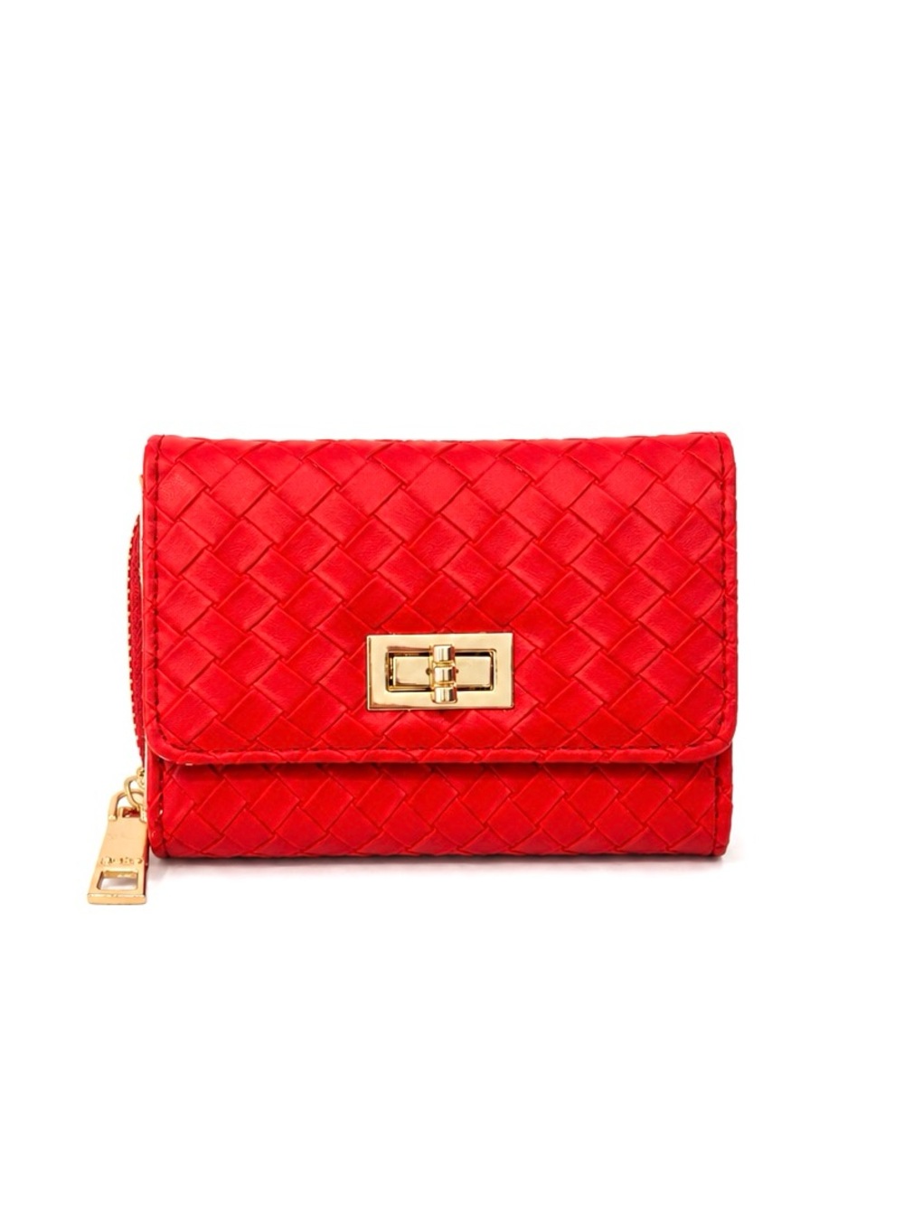 BEBE Red Faux Woven Leather Trifold Wallet NWOT